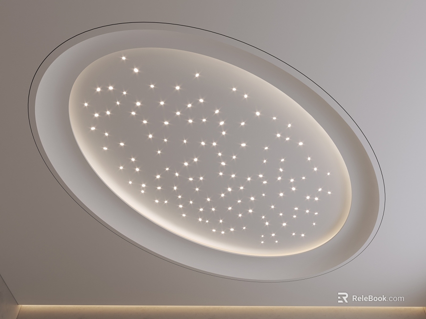 Modern Circular Ceiling Design With Starry Lights And Perimeter Lighting 3d model 