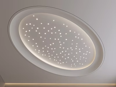 Modern Circular Ceiling Design With Starry Lights And Perimeter Lighting 3d model