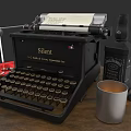 Vintage Silent Typewriter With Jack Daniels Bottle And Metal Cup On Wooden Table