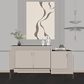 Modern Entryway Cabinet And Side Cabinet With Decorative Painting Vase And Pendant Light