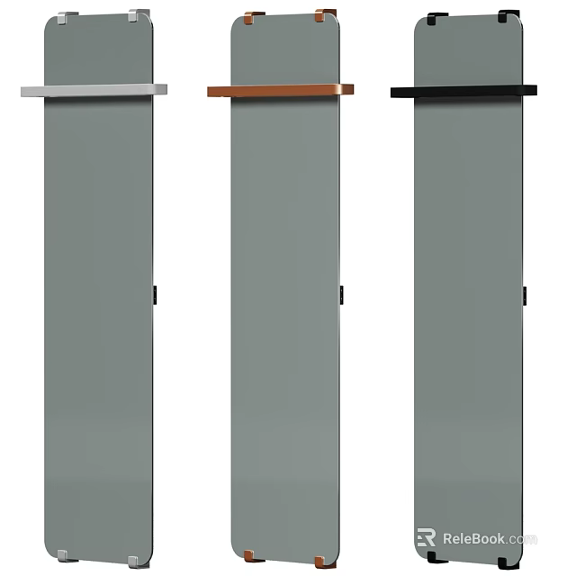 Stylish Modern Bathroom Accessories Three Gray Shelves With Different Colored Tops 3d model 