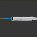 Medical Syringe With Blue Plunger Needle And Graduation Marks On Dark Background