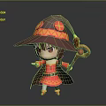 Cute Cartoon Female Character In Red Wizard Robe With Purple Hat Holding Red Staff