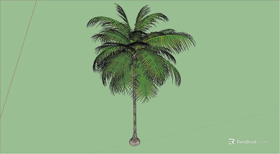 Tall Palm Tree With Lush Green Leaves And Slender Trunk On Green Background 3d model 
