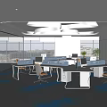 Modern Public Office Space With Office Desks Computers Chairs Large Windows And Plants
