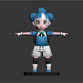 Game Movie Character 3D Model With Blue Double Buns Green Eyes Blue Top White Skirt