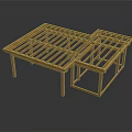 Bamboo Frame Structure With Two Connected Rectangular Frames Supporting Legs On Black Background With Reflection