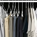 Organized Clothes Hanging On Hangers With Shirts Pants And Shoes Below