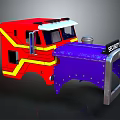 Red And Blue Security Truck With Yellow Stripes And Front Plow Design