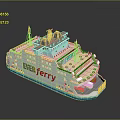 EVERferry Ferry Model With White Hull Blue Bottom And Upper Deck Details