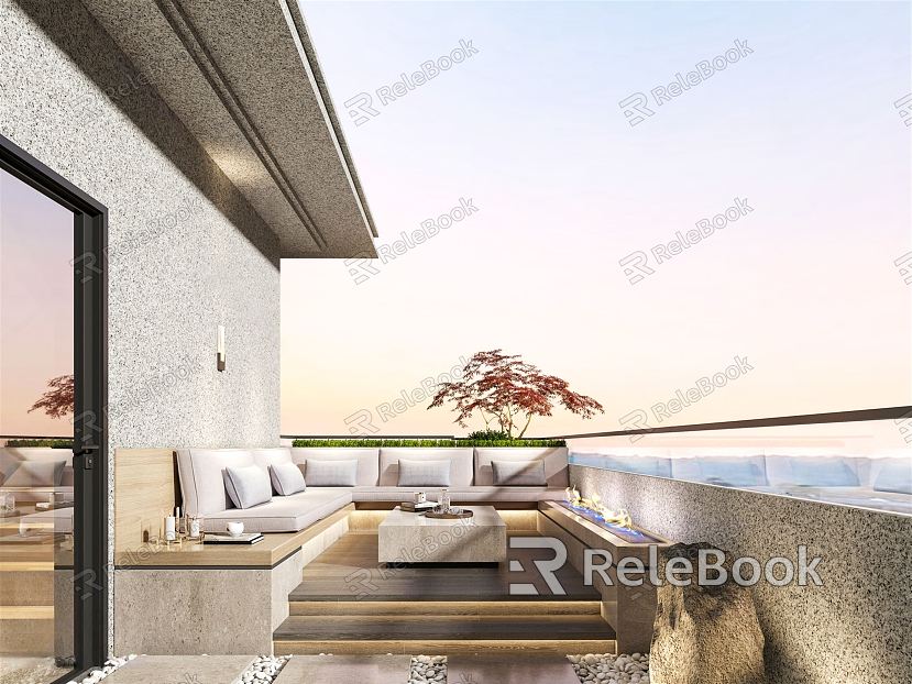 Modern Balcony Roof Garden Outdoor Leisure Terrace Balcony Landscape Garden Outdoor Sofa Table and Chair Plant Villa Courtyard Garden Balcony Terrace Landscape Plant Sparks model