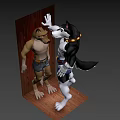 Anthropomorphic Husky And Wolf Game Movie Characters Waving Standing In 3D Render
