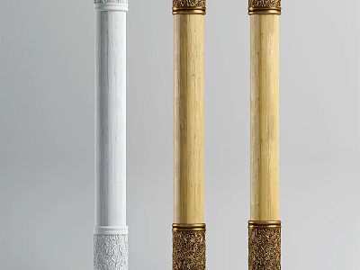 White And Golden Decorative Columns With Ornate Carved Bases For Interior Design 3d model