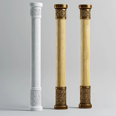 White And Golden Decorative Columns With Ornate Carved Bases For Interior Design 3d model