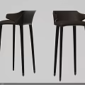 Modern Brown Leather Bar Stools With Black Tall Legs And Gold Accents