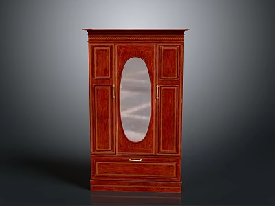 Classic Mahogany Wardrobe With Oval Mirror Drawer And Cabinet Doors 3d model