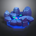 Low Poly Surrounding Rocks Scene With Glowing Lotus And Blue Hexagonal Base