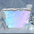 Winter Party Photo Spot With Ice Backdrop Snowy Trees And Crystal Decorations