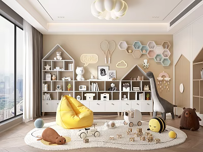 Cozy Modern Kids Room With Bean Bag Stuffed Toys And Blocks 3d model