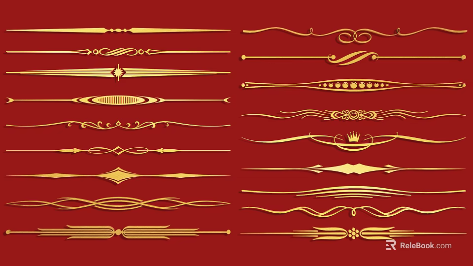 Golden Decorative Carvings On Red Background With Various Elegant Patterns And Ornate Designs 3d model 