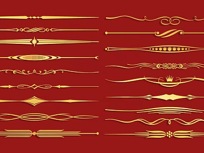 Golden Decorative Carvings On Red Background With Various Elegant Patterns And Ornate Designs 3d model