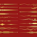 Golden Decorative Carvings On Red Background With Various Elegant Patterns And Ornate Designs