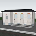 Outdoor Public Restroom Building With White Gray Exterior And Trees Around