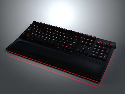 Black Mechanical Gaming Keyboard With Red Backlight And Wrist Rest Design 3d model