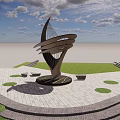 Modern White Spiral Landscape Sculpture In Park With Trees And Visitors