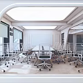 Modern Office Interior Design With Conference Table Rolling Chairs Large Windows And Bright Lighting 3d model