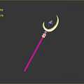 Golden Magic Staff Weapon With Crescent Shaped Top And Blue Gemstone