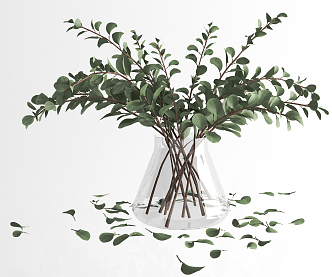 Modern Vase Glass Vase Ornaments Eucalyptus Plant Ornaments 3d model