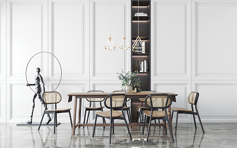 Nordic Dining Table and Chair Combination Dining Table and Chair 3d model