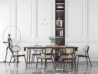 Nordic Dining Table and Chair Combination Dining Table and Chair 3d model