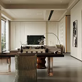 Modern Living Room Interior With Beige Sofa Round Coffee Table And Floor Lamp