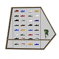 Polygonal Display Shelf With Colorful Shoes Storage And Small Green Plant