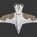 Modern White Airplane Model With Wooden Pattern Wings And Blue Tail Details