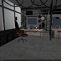 Industrial Style Workspace Interior With Orange Office Chair Computer Desk And Large Windows