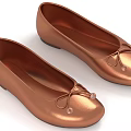 Copper Colored Flat Shoes With Bow Decoration And Pearl Accents