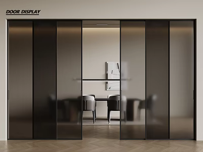 Modern Sliding Door Interior Design With Glass Panels And Black Frame 3d model