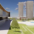 Modern Museum Building With Unique Roof Design Spacious Plaza And Green Lawns