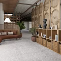 Elegant Modern Hotel Public Lounge Interior With Terrazzo Floor Curved Sofa And Potted Plants