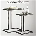 Modern Side Tables With Metal Frame Glass Top And Decorative Vases