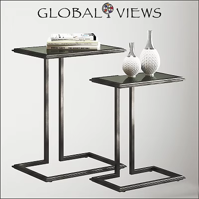 Modern Side Tables With Metal Frame Glass Top And Decorative Vases 3d model