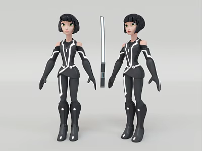 Game and Movie Character 3D Model in Black White Outfit with Futuristic Design 3d model