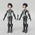 Game and Movie Character 3D Model in Black White Outfit with Futuristic Design