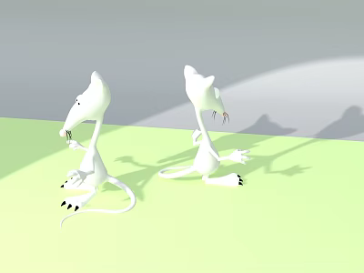 White Cartoon Game Characters With Slim Bodies Tails Standing On Green Ground And Gray Wall 3d model