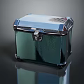 Shiny Silver Metallic Treasure Chest With Decorative Corners Lock And Smooth Reflective Surface