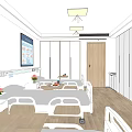 Modern Hospital Room Interior Featuring White Walls Wooden Floors Beds Flowers And TV