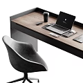 Modern Office Desk With Laptop Coffee Cup Table Lamp Mobile Phone And Chair